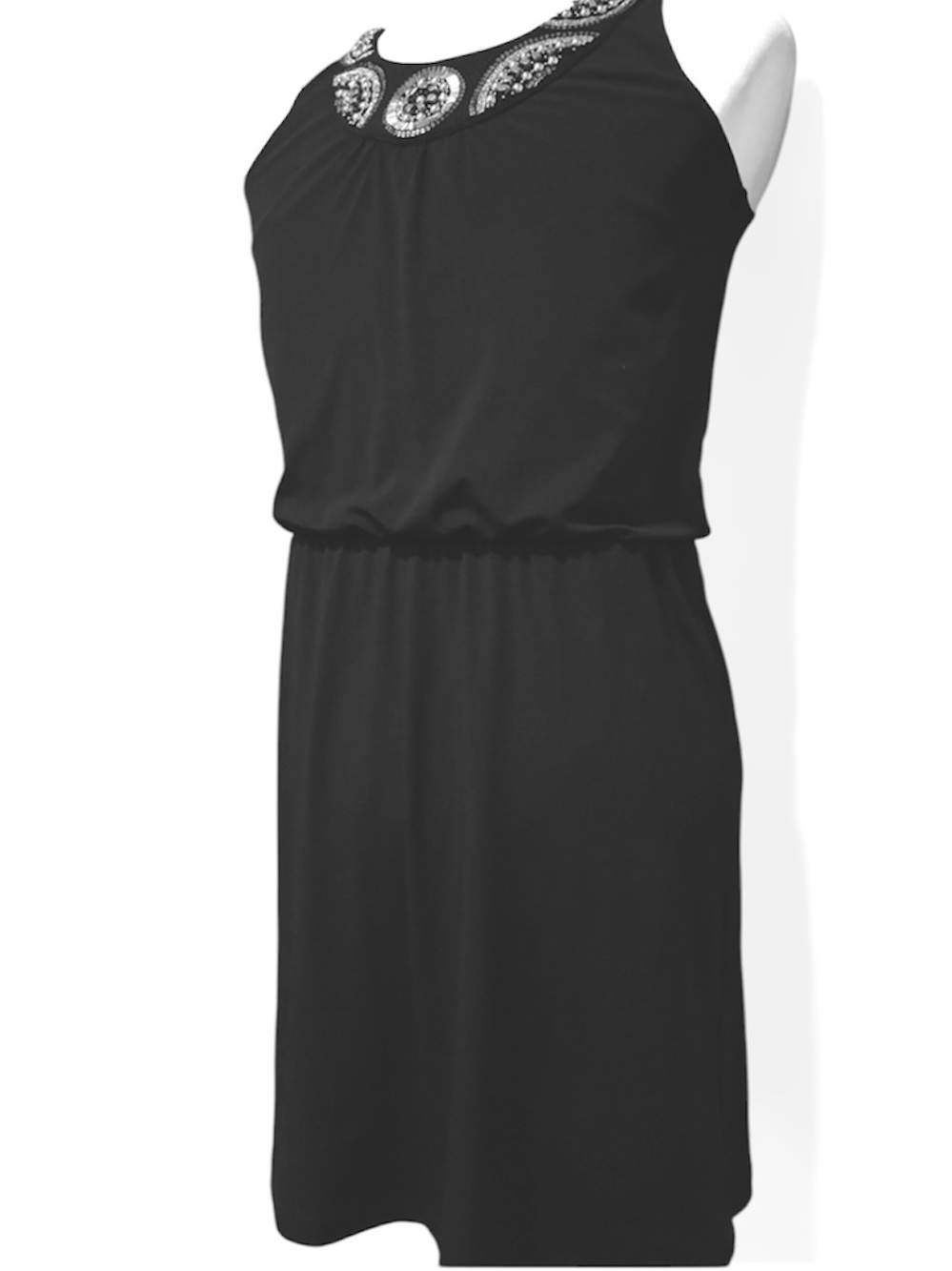 White House Black Market Black Sleeveless Beaded Neckline Dress